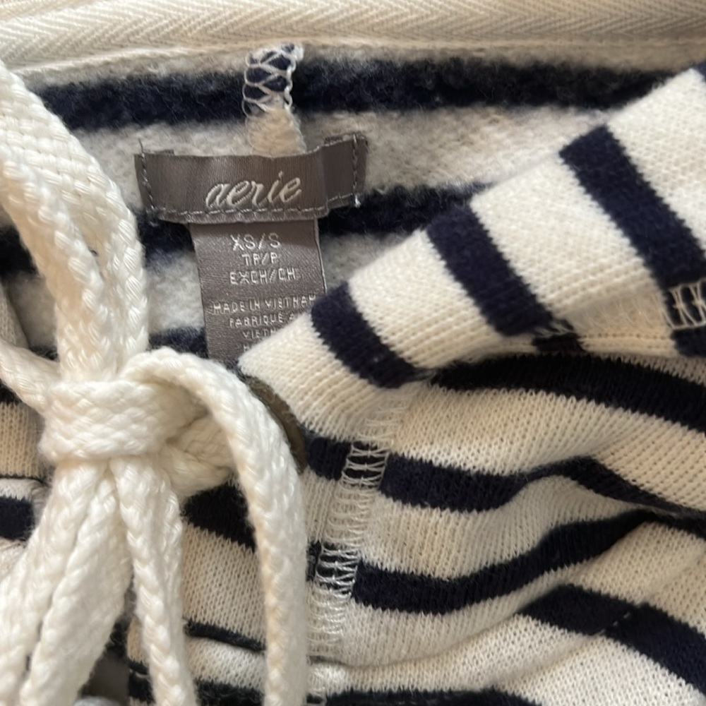 aerie Black and White Striped Hooded Poncho - Picture 4 of 6